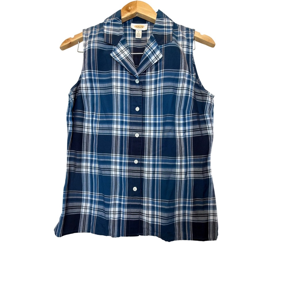 Talbots  vintage Womens Blue Plaid Sleeveless Button Down Top  Size 6